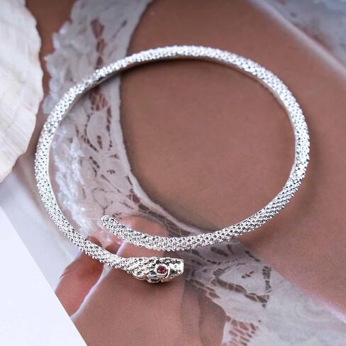 سوار Punk Snake Bangle - سوار الثعبان الفضي مع سحر متلألئ - مجوهرات الحيوانات in Kuwait