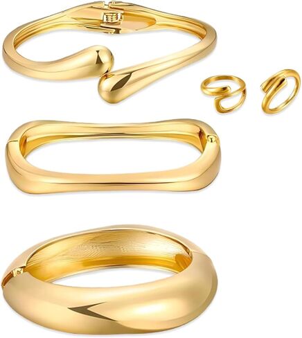 Gold Bracelet for Women Teens Set Big Stackable Bracelets and Rings Adjustable Cuff Bracelet Trendy Fashion Jewelry Accessories Easter Gifts (5Pcs) in Saudi Arabia