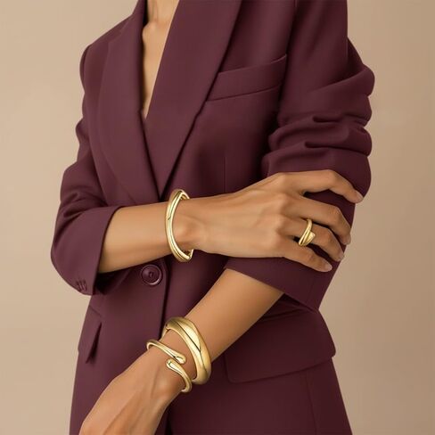 Gold Bracelet for Women Teens Set Big Stackable Bracelets and Rings Adjustable Cuff Bracelet Trendy Fashion Jewelry Accessories Easter Gifts (5Pcs) in Saudi Arabia