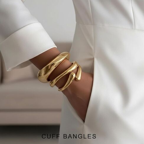 Gold Bracelet for Women Teens Set Big Stackable Bracelets and Rings Adjustable Cuff Bracelet Trendy Fashion Jewelry Accessories Easter Gifts (5Pcs) in Saudi Arabia