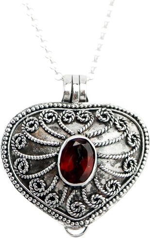 Heart Locket Red Garnet Container Pendant Sterling Silver 20" Chain Necklace JD198 in Saudi Arabia
