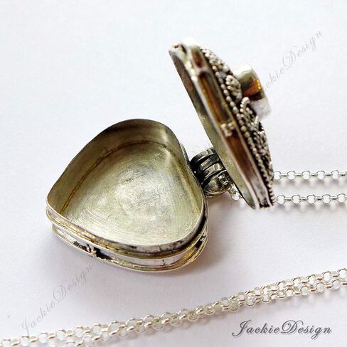 Heart Locket Red Garnet Container Pendant Sterling Silver 20" Chain Necklace JD198 in Saudi Arabia