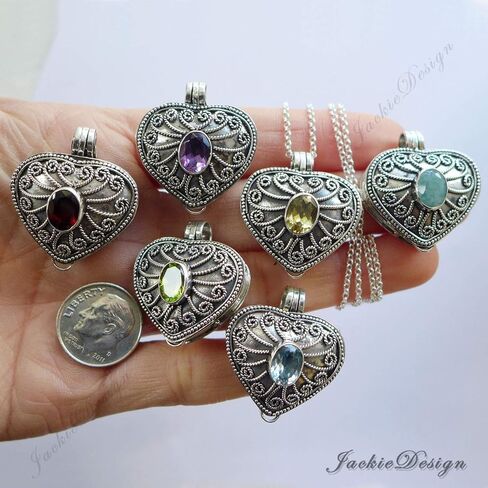 Heart Locket Red Garnet Container Pendant Sterling Silver 20" Chain Necklace JD198 in Saudi Arabia