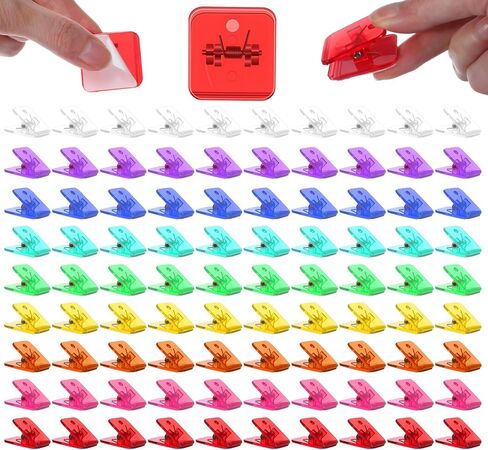 100 Pcs Colorful Self Adhesive Clips for Hanging, 1.2" x 1.3"Tapestry Hangers Wall Clips Adhesive Spring Clip for Photo Paper Poster Poster Picture Hanging Office Home (10 Colors) in Saudi Arabia