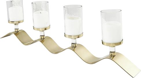The Novogratz Stainless Steel Metal 4 Candle Hurricane Lamp with Wavy Base, 33" x 4" x 10", Gold in Saudi Arabia
