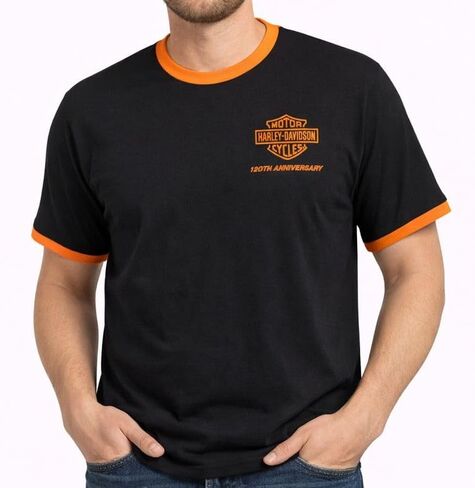 Harley-Davidson Men's 120th Anniversary Ringer Short Sleeve Tee - Black, 96834-23VM in Saudi Arabia