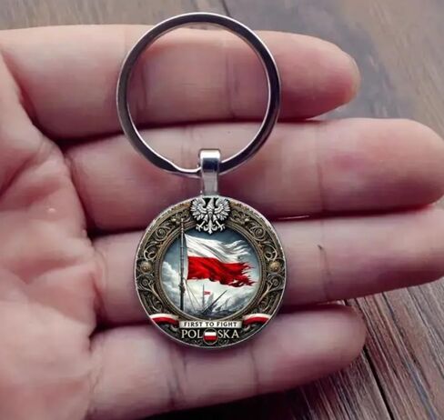 بولندا العلم سلسلة المفاتيح 2 حزمة، سبائك الزجاج البولندية النسر "أول من يقاتل" حلقة رئيسية، هدية تذكارية بولسكا للرجال النساء تحصيلها in Saudi Arabia