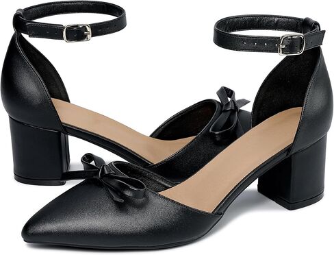 Heels for Women Closed Pointed Toe Chunky Heel Ankle Strap Bow Elegant Dress Pump Shoes for Wedding Party in Saudi Arabia