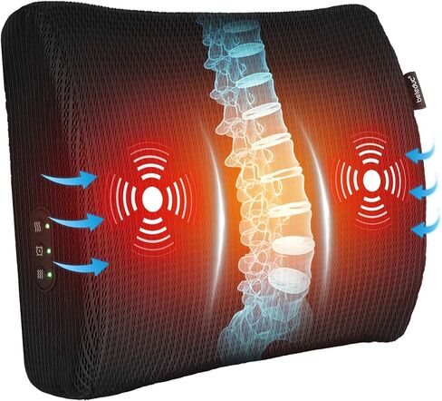 Beleduc Lumbar Support Pillow for Office Chair - Heated Back Support Pillow with Vibration Massage, Ergonomic Back Massager for Chair, Adjustable Vibration, 2 Heat Levels, Gifts in Kuwait