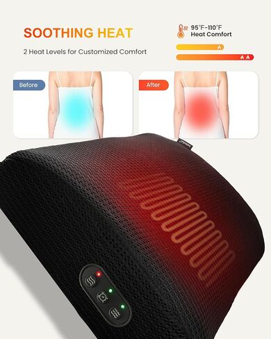 Beleduc Lumbar Support Pillow for Office Chair - Heated Back Support Pillow with Vibration Massage, Ergonomic Back Massager for Chair, Adjustable Vibration, 2 Heat Levels, Gifts in Kuwait
