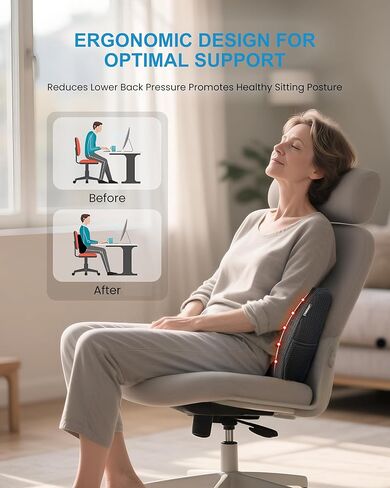 Beleduc Lumbar Support Pillow for Office Chair - Heated Back Support Pillow with Vibration Massage, Ergonomic Back Massager for Chair, Adjustable Vibration, 2 Heat Levels, Gifts in Kuwait