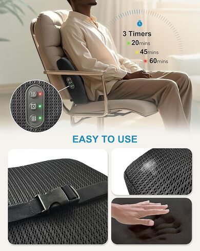 Beleduc Lumbar Support Pillow for Office Chair - Heated Back Support Pillow with Vibration Massage, Ergonomic Back Massager for Chair, Adjustable Vibration, 2 Heat Levels, Gifts in Kuwait