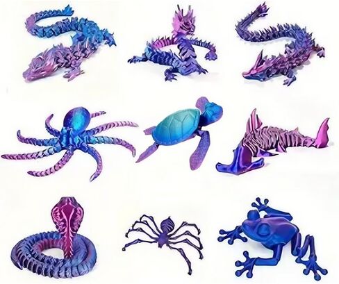 مجموعة تماثيل تنين ومخلوق مطبوعة ثلاثية الأبعاد مكونة من 9 قطع - نماذج فنية مفصلة لهواة التجميع لديكور المكتب وعرض الرف (أحمر وأزرق) in Kuwait