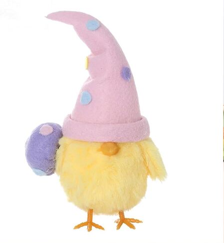 دمى زينة عيد الفصح تمثال كتكوت مع قبعة منقطة، زينة كتكوت صفراء قطيفة مع بيضة أرجوانية، 6.8 × 4.5 × 3.2 بوصة، ديكور حفلات العطلات in Kuwait