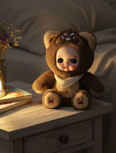 6" Hand-Painted Porcelain Face Doll with Plush & Acrylic Cotton Body, Small Ceramic Collectible Doll for Shelf & Desk Decor, Aesthetic Home Display, Collectors & Unique Birthday Gift (Brown) in Saudi Arabia
