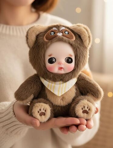 6" Hand-Painted Porcelain Face Doll with Plush & Acrylic Cotton Body, Small Ceramic Collectible Doll for Shelf & Desk Decor, Aesthetic Home Display, Collectors & Unique Birthday Gift (Brown) in Saudi Arabia