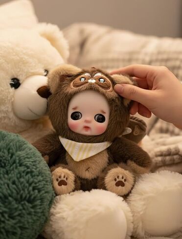 6" Hand-Painted Porcelain Face Doll with Plush & Acrylic Cotton Body, Small Ceramic Collectible Doll for Shelf & Desk Decor, Aesthetic Home Display, Collectors & Unique Birthday Gift (Brown) in Saudi Arabia
