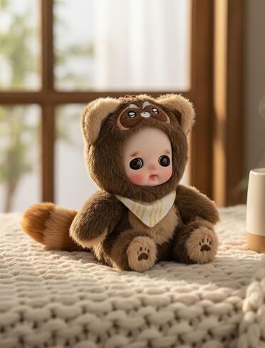 6" Hand-Painted Porcelain Face Doll with Plush & Acrylic Cotton Body, Small Ceramic Collectible Doll for Shelf & Desk Decor, Aesthetic Home Display, Collectors & Unique Birthday Gift (Brown) in Saudi Arabia