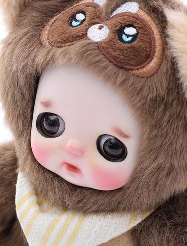 6" Hand-Painted Porcelain Face Doll with Plush & Acrylic Cotton Body, Small Ceramic Collectible Doll for Shelf & Desk Decor, Aesthetic Home Display, Collectors & Unique Birthday Gift (Brown) in Saudi Arabia