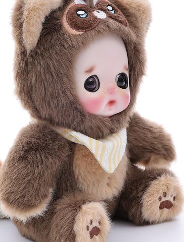 6" Hand-Painted Porcelain Face Doll with Plush & Acrylic Cotton Body, Small Ceramic Collectible Doll for Shelf & Desk Decor, Aesthetic Home Display, Collectors & Unique Birthday Gift (Brown) in Saudi Arabia