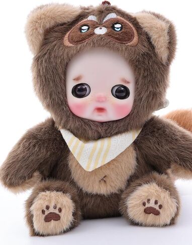 6" Hand-Painted Porcelain Face Doll with Plush & Acrylic Cotton Body, Small Ceramic Collectible Doll for Shelf & Desk Decor, Aesthetic Home Display, Collectors & Unique Birthday Gift (Brown) in Saudi Arabia