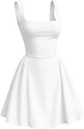 XXTAXN Women's Sexy Square Neck Tank Sleeveless Corset Club Night Ruffle A Line Mini Dress in Kuwait