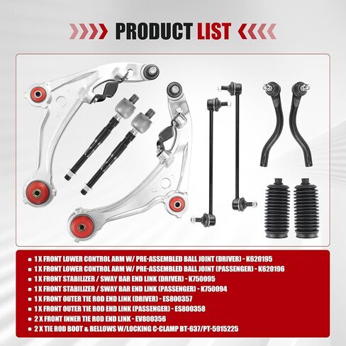 10 قطع من أذرع التحكم الأمامية السفلية مع مجموعات تعليق مفاصل كروية لسيارة Nissan Altima 2007-2013، 2 ذراع تحكم سفلي مع وصلة كروية 2 وصلة شريط Sway 2 حذاء قضيب ربط ومنفاخ مع مشبك C للقفل in Kuwait