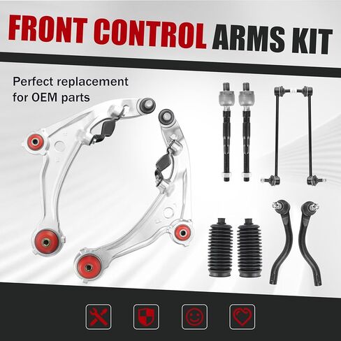 10 قطع من أذرع التحكم الأمامية السفلية مع مجموعات تعليق مفاصل كروية لسيارة Nissan Altima 2007-2013، 2 ذراع تحكم سفلي مع وصلة كروية 2 وصلة شريط Sway 2 حذاء قضيب ربط ومنفاخ مع مشبك C للقفل in Kuwait