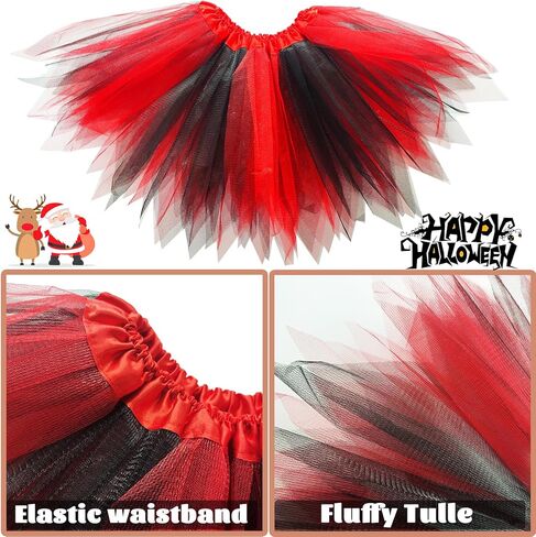Women Teens 3-Layered Tulle Tutu Skirt Adult Classic Ballet Tutu Dress for Women Halloween Black and Red Tutu Skirt in Saudi Arabia