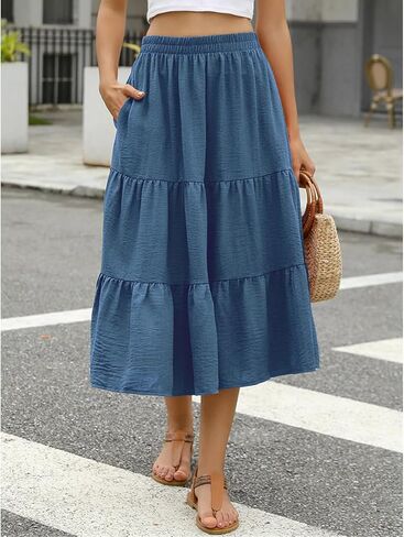Women's Floral Midi Skirt Flowy Ruffle Casual Summer Boho Aline Skirts in Saudi Arabia