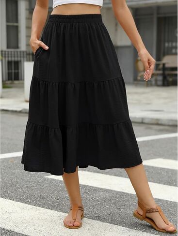 Women's Floral Midi Skirt Flowy Ruffle Casual Summer Boho Aline Skirts in Saudi Arabia
