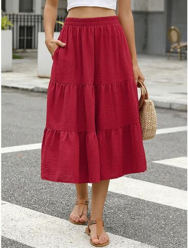 Women's Floral Midi Skirt Flowy Ruffle Casual Summer Boho Aline Skirts in Saudi Arabia
