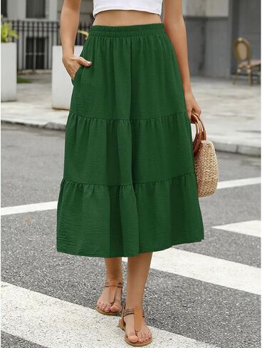 Women's Floral Midi Skirt Flowy Ruffle Casual Summer Boho Aline Skirts in Saudi Arabia