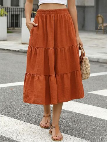 Women's Floral Midi Skirt Flowy Ruffle Casual Summer Boho Aline Skirts in Saudi Arabia