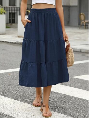 Women's Floral Midi Skirt Flowy Ruffle Casual Summer Boho Aline Skirts in Saudi Arabia