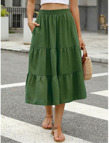 Women's Floral Midi Skirt Flowy Ruffle Casual Summer Boho Aline Skirts in Saudi Arabia