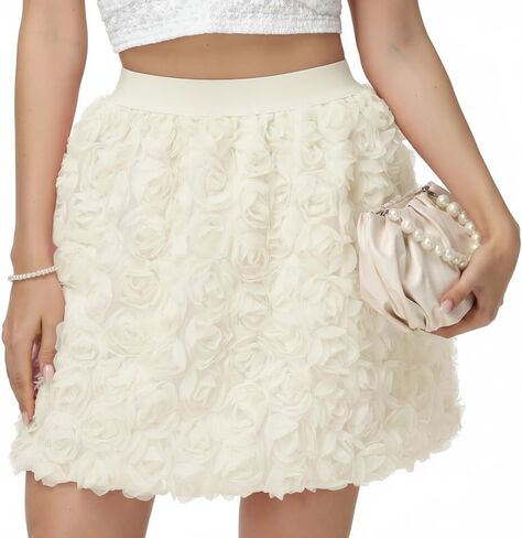 Kisidoo Cute Short Skirts for Women 3D Floral Rose Petal Mini Skirt High Waist A Line Going Out Skirt in Kuwait