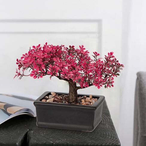 Artificial Bonsai Tree Juniper Faux Plants Indoor Fake Plants Decor with Ceramic Pots for Home Table Office Desk Bathroom Shelf Bedroom Living Room Farmhouse Decorations-Pink in Saudi Arabia