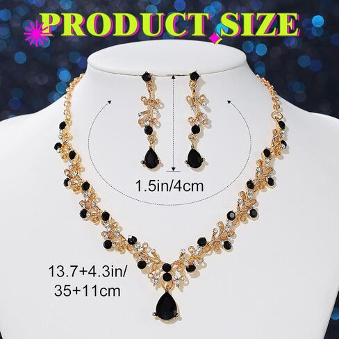 Black Rhinestone Necklace and Earring Crystal Wedding Jewelry Set for Women in Kuwait