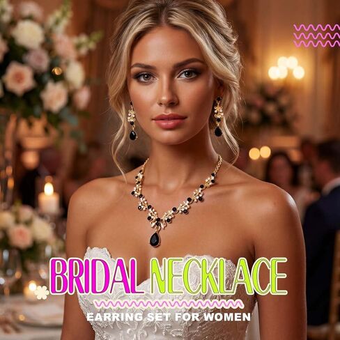 Black Rhinestone Necklace and Earring Crystal Wedding Jewelry Set for Women in Kuwait