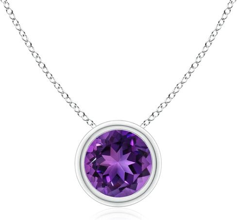 Angara 0.45 ct Bezel-Set Round Amethyst Solitaire Necklace in Sterling Silver | Natural Amethyst Solitaire Pendant for Women | February Birthday, Anniversary, Gemstone Jewelry Gift | 5mm in Saudi Arabia