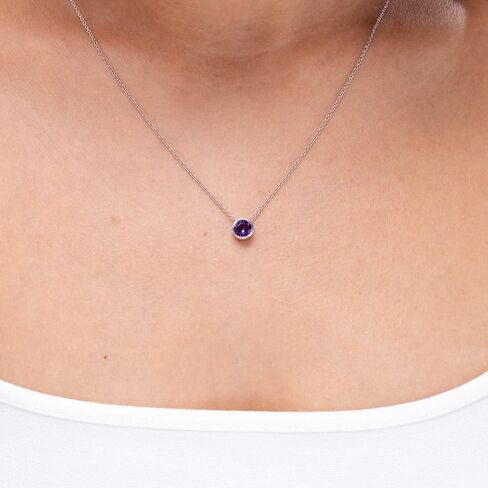 Angara 0.45 ct Bezel-Set Round Amethyst Solitaire Necklace in Sterling Silver | Natural Amethyst Solitaire Pendant for Women | February Birthday, Anniversary, Gemstone Jewelry Gift | 5mm in Saudi Arabia