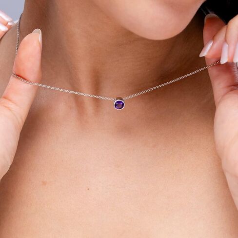 Angara 0.45 ct Bezel-Set Round Amethyst Solitaire Necklace in Sterling Silver | Natural Amethyst Solitaire Pendant for Women | February Birthday, Anniversary, Gemstone Jewelry Gift | 5mm in Saudi Arabia