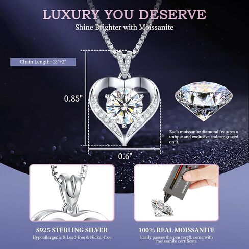 Gorgeous Moissanite Necklaces for Women - Valentine's Day Gifts for Wife Girlfriend, 925 Sterling Silver 1-3CT Moissanite Pendant Jewelry, Wedding Anniversary Birthday Christmas for Mom in Saudi Arabia