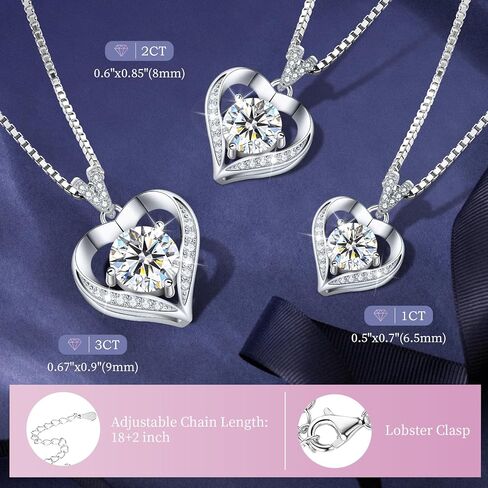 Gorgeous Moissanite Necklaces for Women - Valentine's Day Gifts for Wife Girlfriend, 925 Sterling Silver 1-3CT Moissanite Pendant Jewelry, Wedding Anniversary Birthday Christmas for Mom in Saudi Arabia