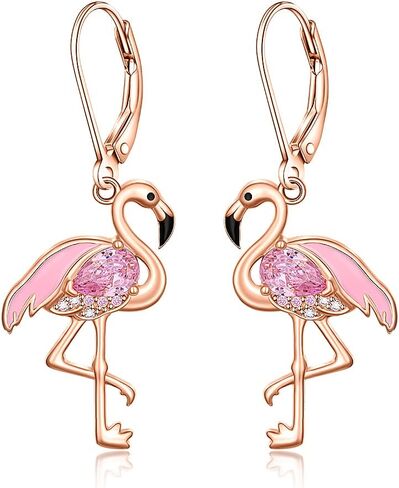 Flamingo Earrings Necklace Set for Women Flamingo Dangle Earrings Christmas Sterling Silver Leverback Flamingos Jewelry X Mas Gifts in Kuwait