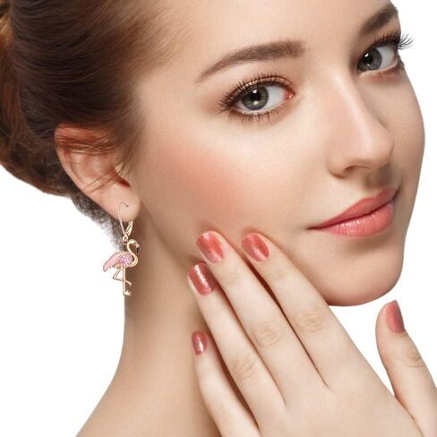 Flamingo Earrings Necklace Set for Women Flamingo Dangle Earrings Christmas Sterling Silver Leverback Flamingos Jewelry X Mas Gifts in Kuwait