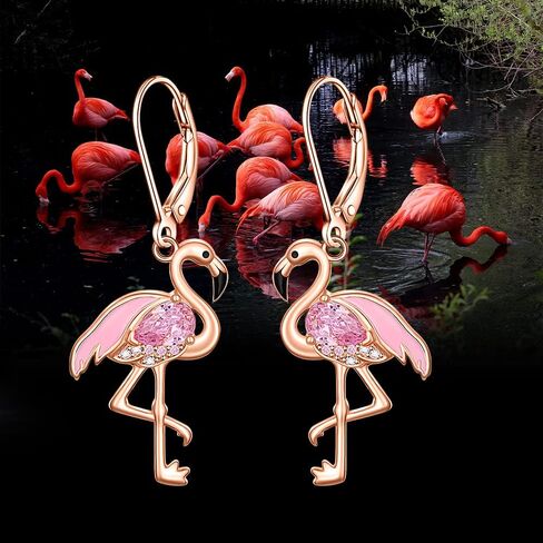 Flamingo Earrings Necklace Set for Women Flamingo Dangle Earrings Christmas Sterling Silver Leverback Flamingos Jewelry X Mas Gifts in Kuwait