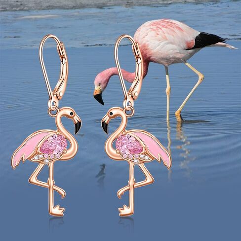 Flamingo Earrings Necklace Set for Women Flamingo Dangle Earrings Christmas Sterling Silver Leverback Flamingos Jewelry X Mas Gifts in Kuwait