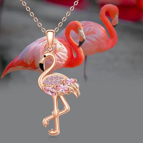 Flamingo Earrings Necklace Set for Women Flamingo Dangle Earrings Christmas Sterling Silver Leverback Flamingos Jewelry X Mas Gifts in Kuwait